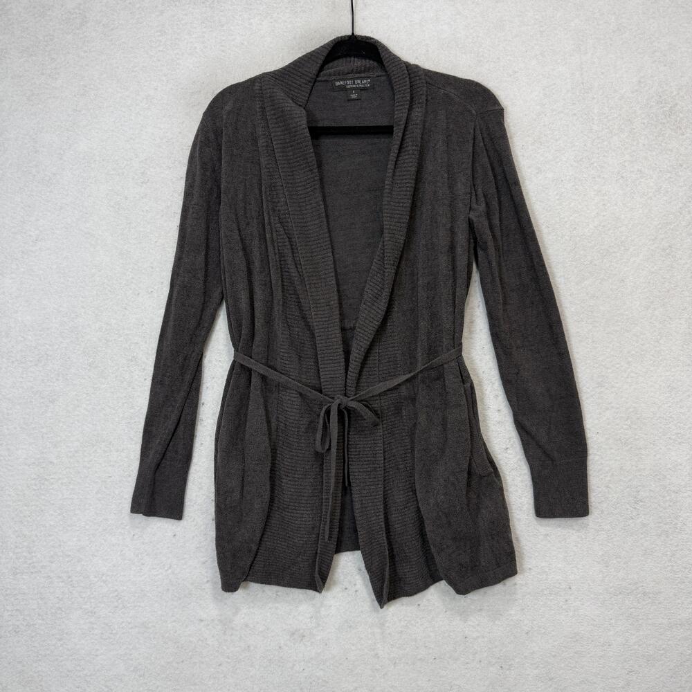 Barefoot Dreams CozyChic Ultra Lite Cardigan Sweater Womens Small Gray Belted